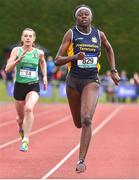 1 June 2019; Rhasidat Adeleke of Presentation Community College, Terenure, Co. Dublin,  on her way to winning the Inter Girls 200m event during the Irish Life Health All-Ireland Schools Track and Field Championships in Tullamore, Co Offaly. Photo by Sam Barnes/Sportsfile