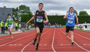 1 June 2019; Ross Stevenson of Cullybackey College, Co. Antrim, crosses the line to win the Junior Boys 200m  event during the Irish Life Health All-Ireland Schools Track and Field Championships in Tullamore, Co Offaly. Photo by Sam Barnes/Sportsfile