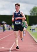 1 June 2019; Michael Morgan of Summerhill College, Co. Sligo, crosses the line to win the Inter Boys 3000m event during the Irish Life Health All-Ireland Schools Track and Field Championships in Tullamore, Co Offaly. Photo by Sam Barnes/Sportsfile