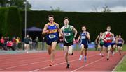 1 June 2019; Cian McPhillips of Moate Community School, Co Westmeath, centre, and  Louis O'Loughlin of Moyle Park, Co. Dublin, left, competing in the Senior Boys 800m event during the Irish Life Health All-Ireland Schools Track and Field Championships in Tullamore, Co Offaly. Photo by Sam Barnes/Sportsfile