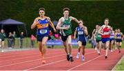 1 June 2019; Cian McPhillips of Moate Community School, Co Westmeath, centre, and  Louis O'Loughlin of Moyle Park, Co. Dublin, left, competing in the Senior Boys 800m event during the Irish Life Health All-Ireland Schools Track and Field Championships in Tullamore, Co Offaly. Photo by Sam Barnes/Sportsfile