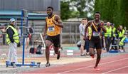 1 June 2019; Mervyn Shalemba of Mercy Mount HawkInter Boys 200m event during the Irish Life Health All-Ireland Schools Track and Field Championships in Tullamore, Co Offaly. Photo by Sam Barnes/Sportsfile