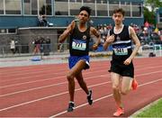 1 June 2019; Efrem Gidey of Le Chéile Secondary School, Co. Dublin, left, on his way to winning the Senior Boys 5000m event during the Irish Life Health All-Ireland Schools Track and Field Championships in Tullamore, Co Offaly. Photo by Sam Barnes/Sportsfile