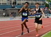 1 June 2019; Efrem Gidey of Le Chéile Secondary School, Co. Dublin, left, on his way to winning the Senior Boys 5000m event during the Irish Life Health All-Ireland Schools Track and Field Championships in Tullamore, Co Offaly. Photo by Sam Barnes/Sportsfile