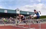 1 June 2019; A general view of the Inter Boys 100m Hurdles event during the Irish Life Health All-Ireland Schools Track and Field Championships in Tullamore, Co Offaly. Photo by Sam Barnes/Sportsfile