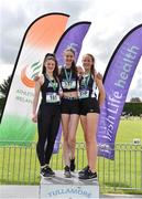 1 June 2019;  Junior Girls High jump medallists, from left, Ava Rochford of Rice College, Co. Clare, silver, Sophie Crowley of Newtown School, Co. Waterford, gold, and Michelle Cashman of Newbridge College, Co. Kildare, bronze, during the Irish Life Health All-Ireland Schools Track and Field Championships in Tullamore, Co Offaly. Photo by Sam Barnes/Sportsfile