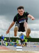 1 June 2019; Aeron Doherty of St Columba's, Co. Donegal, competing in the Senior Boys Long Jump event during the Irish Life Health All-Ireland Schools Track and Field Championships in Tullamore, Co Offaly. Photo by Sam Barnes/Sportsfile