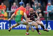 12 May 2019; Conor Whelan of Galway in action against Michael Doyle of Carlow during the Leinster GAA Hurling Senior Championship Round 1 match between Galway and Carlow at Pearse Stadium in Galway. Photo by Piaras Ó Mídheach/Sportsfile