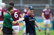 12 May 2019; Galway manager Micheál Donoghue shakes hands with referee Colm Lyons before the Leinster GAA Hurling Senior Championship Round 1 match between Galway and Carlow at Pearse Stadium in Galway. Photo by Piaras Ó Mídheach/Sportsfile