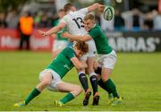 4 June 2019; Fraser Dingwall of England is tackled by Ben Healy and Craig Casey of Ireland during the World Rugby U20 Championship Pool B match between Ireland and England at Club De Rugby Ateneo Inmaculada in Santa Fe, Argentina. Photo by Florencia Tan Jun/Sportsfile