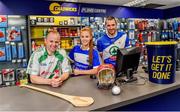 6 June 2019; Collette Dormer, Paulstown/Gorebridge and Kilkenny with Tommy Walsh,left, Tullaroan and Kilkenny and Eamonn Dillon, Naomh Fionnbarra and Dublin, pictured at the announcement that Chadwicks are the new sponsor of the Leinster GAA Chadwicks Club Hurling League were Collette Dormer, Paulstown/Gorebridge and Kilkenny, Tommy Walsh, Tullaroan and Kilkenny and Eamonn Dillon, Naomh Fionnbarra and Dublin at Chadwicks Lucan, Laraghcon, Lucan, Co. Dublin. Chadwicks today launched the Chadwicks Kit-Out competition to celebrate the sponsorship, offering clubs in Leinster the chance to win over €20,000 worth of product to improve their clubhouse facilities. To enter go to chadwicks.ie Photo by Matt Browne/Sportsfile