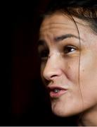 6 June 2019; Undisputed World Lightweight Champion Katie Taylor speaks to the media at the County Club in Dunshaughlin, Co Meath.  Photo by David Fitzgerald/Sportsfile