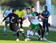6 June 2019; Zach Elbouzedi of Ireland in action against Alan Mozo of Mexico during the 2019 Maurice Revello Toulon Tournament match between Mexico and Republic of Ireland at Parsemain in Fos-sur-Mer, France. Photo by Alexandre Dimou/Sportsfile