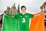 7 June 2019; Republic of Ireland supporter Ciarán McAuley, age 12, from Clonsilla, Dublin, in Copenhagen prior to the UEFA EURO2020 Qualifier Group D match between Denmark and Republic of Ireland at Telia Parken in Copenhagen, Denmark. Photo by Seb Daly/Sportsfile