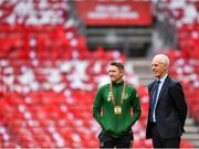 7 June 2019; Republic of Ireland manager Mick McCarthy, right, and assistant coach Robbie Keane prior to the UEFA EURO2020 Qualifier Group D match between Denmark and Republic of Ireland at Telia Parken in Copenhagen, Denmark. Photo by Seb Daly/Sportsfile