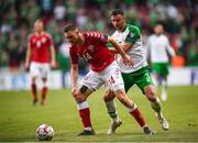7 June 2019; Henrik Dalsgaard of Denmark in action against Enda Stevens of Republic of Ireland during the UEFA EURO2020 Qualifier Group D match between Denmark and Republic of Ireland at Telia Parken in Copenhagen, Denmark. Photo by Stephen McCarthy/Sportsfile