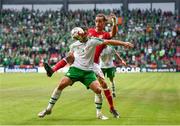 7 June 2019; Enda Stevens of Republic of Ireland in action against Yussuf Poulsen of Denmark during the UEFA EURO2020 Qualifier Group D match between Denmark and Republic of Ireland at Telia Parken in Copenhagen, Denmark. Photo by Stephen McCarthy/Sportsfile