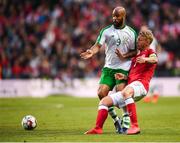 7 June 2019; David McGoldrick of Republic of Ireland in action against Simon Kjær of Denmark during the UEFA EURO2020 Qualifier Group D match between Denmark and Republic of Ireland at Telia Parken in Copenhagen, Denmark. Photo by Stephen McCarthy/Sportsfile