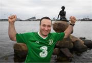 7 June 2019; Republic of Ireland supporter David Cooper, from Navan Road, Dublin, at the Little Mermaid in Copenhagen prior to the UEFA EURO2020 Qualifier Group D match between Denmark and Republic of Ireland at Telia Parken in Copenhagen, Denmark. Photo by Stephen McCarthy/Sportsfile