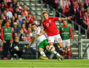 7 June 2019; Seamus Coleman of Republic of Ireland in action against Jens Stryger Larsen of Denmark during the UEFA EURO2020 Qualifier Group D match between Denmark and Republic of Ireland at Telia Parken in Copenhagen, Denmark. Photo by Seb Daly/Sportsfile