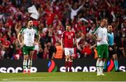 7 June 2019; Shane Duffy of Republic of Ireland reacts after his side conceded their first goal, scored by Pierre Emile Højbjerg of Denmark, during the UEFA EURO2020 Qualifier Group D match between Denmark and Republic of Ireland at Telia Parken in Copenhagen, Denmark. Photo by Stephen McCarthy/Sportsfile