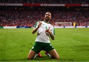 7 June 2019; Shane Duffy of Republic of Ireland celebrates after scoring his side's first goal during the UEFA EURO2020 Qualifier Group D match between Denmark and Republic of Ireland at Telia Parken in Copenhagen, Denmark. Photo by Stephen McCarthy/Sportsfile