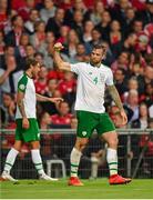 7 June 2019; Shane Duffy of Republic of Ireland celebrates scoring his side's first goal during the UEFA EURO2020 Qualifier Group D match between Denmark and Republic of Ireland at Telia Parken in Copenhagen, Denmark. Photo by Seb Daly/Sportsfile