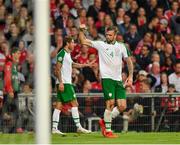 7 June 2019; Shane Duffy of Republic of Ireland celebrates scoring his side's first goal during the UEFA EURO2020 Qualifier Group D match between Denmark and Republic of Ireland at Telia Parken in Copenhagen, Denmark. Photo by Seb Daly/Sportsfile