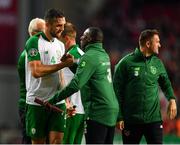 7 June 2019; Shane Duffy of Republic of Ireland and assistant coach Terry Connor following the UEFA EURO2020 Qualifier Group D match between Denmark and Republic of Ireland at Telia Parken in Copenhagen, Denmark. Photo by Seb Daly/Sportsfile