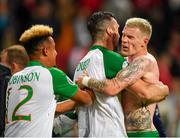 7 June 2019; James McClean, right, and Shane Duffy, centre, of Republic of Ireland following the UEFA EURO2020 Qualifier Group D match between Denmark and Republic of Ireland at Telia Parken in Copenhagen, Denmark. Photo by Seb Daly/Sportsfile