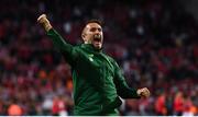 7 June 2019; Republic of Ireland assistant coach Robbie Keane celebrates following the UEFA EURO2020 Qualifier Group D match between Denmark and Republic of Ireland at Telia Parken in Copenhagen, Denmark. Photo by Stephen McCarthy/Sportsfile