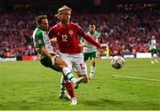 7 June 2019; Alan Judge of Republic of Ireland is fouled by Kasper Dolberg of Denmark, which caused his injury, during the UEFA EURO2020 Qualifier Group D match between Denmark and Republic of Ireland at Telia Parken in Copenhagen, Denmark. Photo by Stephen McCarthy/Sportsfile