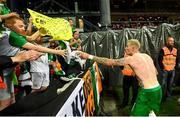 7 June 2019; Sean Cox, from Kilcummin, Kerry, receives the jersey belong to James McClean of Republic of Ireland following the UEFA EURO2020 Qualifier Group D match between Denmark and Republic of Ireland at Telia Parken in Copenhagen, Denmark. Photo by Stephen McCarthy/Sportsfile