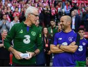 7 June 2019; Republic of Ireland manager Mick McCarthy and fitness coach Andy Liddle during the UEFA EURO2020 Qualifier Group D match between Denmark and Republic of Ireland at Telia Parken in Copenhagen, Denmark. Photo by Stephen McCarthy/Sportsfile