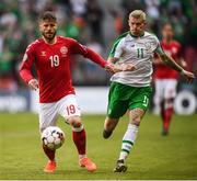 7 June 2019; Lasse Schöne of Denmark and James McClean of Republic of Ireland during the UEFA EURO2020 Qualifier Group D match between Denmark and Republic of Ireland at Telia Parken in Copenhagen, Denmark. Photo by Stephen McCarthy/Sportsfile