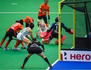 8 June 2019; Nicola Daly of Ireland has a shot on goal saved by Farah Yahya of Malaysia during the FIH World Hockey Series Group A match between Ireland and Malaysia at Banbridge Hockey Club, Banbridge, Co. Down. Photo by Eóin Noonan/Sportsfile