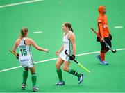 8 June 2019; Kathryn Mullan of Ireland celebrates with team-mate Gillian Pinder after scoring her side's second goal during the FIH World Hockey Series Group A match between Ireland and Malaysia at Banbridge Hockey Club, Banbridge, Co. Down. Photo by Eóin Noonan/Sportsfile