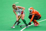 8 June 2019; Gillian Pinder of Ireland in action against Hasliza Ali Noor of Malaysia during the FIH World Hockey Series Group A match between Ireland and Malaysia at Banbridge Hockey Club, Banbridge, Co. Down. Photo by Eóin Noonan/Sportsfile