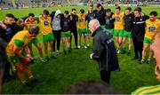 8 June 2019; Donegal captain Michael Murphy and manager Declan Bonner speak to their team following their victory in the Ulster GAA Football Senior Championship semi-final match between Donegal and Tyrone at Kingspan Breffni Park in Cavan. Photo by Ramsey Cardy/Sportsfile