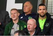 8 June 2019; Republic of Ireland internationals James McClean, left, and Shane Duffy during the SSE Airtricity League Premier Division match between Shamrock Rovers and Derry City at Tallaght Stadium in Dublin. Photo by Stephen McCarthy/Sportsfile