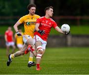 8 June 2019; Anthony Williams of Louth in action against Stephen Beatty of Antrim during the GAA Football All-Ireland Senior Championship Round 1 match between Louth and Antrim at Gaelic Grounds in Drogheda, Louth. Photo by Ray McManus/Sportsfile