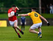 8 June 2019; Ciarán Downey of Louth in action against Colum Duffin of Antrim during the GAA Football All-Ireland Senior Championship Round 1 match between Louth and Antrim at Gaelic Grounds in Drogheda, Louth. Photo by Ray McManus/Sportsfile