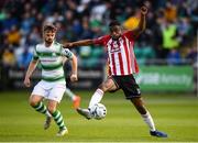8 June 2019; Junior Ogedi-Uzokwe of Derry City in action against Greg Bolger of Shamrock Rovers during the SSE Airtricity League Premier Division match between Shamrock Rovers and Derry City at Tallaght Stadium in Dublin. Photo by Stephen McCarthy/Sportsfile