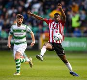 8 June 2019; Junior Ogedi-Uzokwe of Derry City in action against Greg Bolger of Shamrock Rovers during the SSE Airtricity League Premier Division match between Shamrock Rovers and Derry City at Tallaght Stadium in Dublin. Photo by Stephen McCarthy/Sportsfile