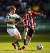 8 June 2019; Gerardo Bruna of Derry City in action against Brandon Kavanagh of Shamrock Rovers during the SSE Airtricity League Premier Division match between Shamrock Rovers and Derry City at Tallaght Stadium in Dublin. Photo by Stephen McCarthy/Sportsfile