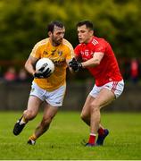 8 June 2019; Patrick Gallagher of Antrim in action against Andy McDonnell of Louth during the GAA Football All-Ireland Senior Championship Round 1 match between Louth and Antrim at Gaelic Grounds in Drogheda, Louth. Photo by Ray McManus/Sportsfile