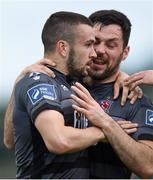8 June 2019; Michael Duffy of Dundalk, left, celebrates with Patrick Hoban after scoring his sides first goal during the SSE Airtricity League Premier Division match between Finn Harps and Dundalk at Finn Park in Ballybofey, Donegal. Photo by Oliver McVeigh/Sportsfile