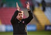 8 June 2019; Derry City manager Declan Devine applauds to supporters following the SSE Airtricity League Premier Division match between Shamrock Rovers and Derry City at Tallaght Stadium in Dublin. Photo by Stephen McCarthy/Sportsfile