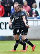 8 June 2019; John Mountney of Dundalk, left, celebrates with Michael Duffy after scoring his sides second goal during the SSE Airtricity League Premier Division match between Finn Harps and Dundalk at Finn Park in Ballybofey, Donegal. Photo by Oliver McVeigh/Sportsfile