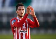 8 June 2019; Gerardo Bruna of Derry City applauds to supporters following the SSE Airtricity League Premier Division match between Shamrock Rovers and Derry City at Tallaght Stadium in Dublin. Photo by Stephen McCarthy/Sportsfile
